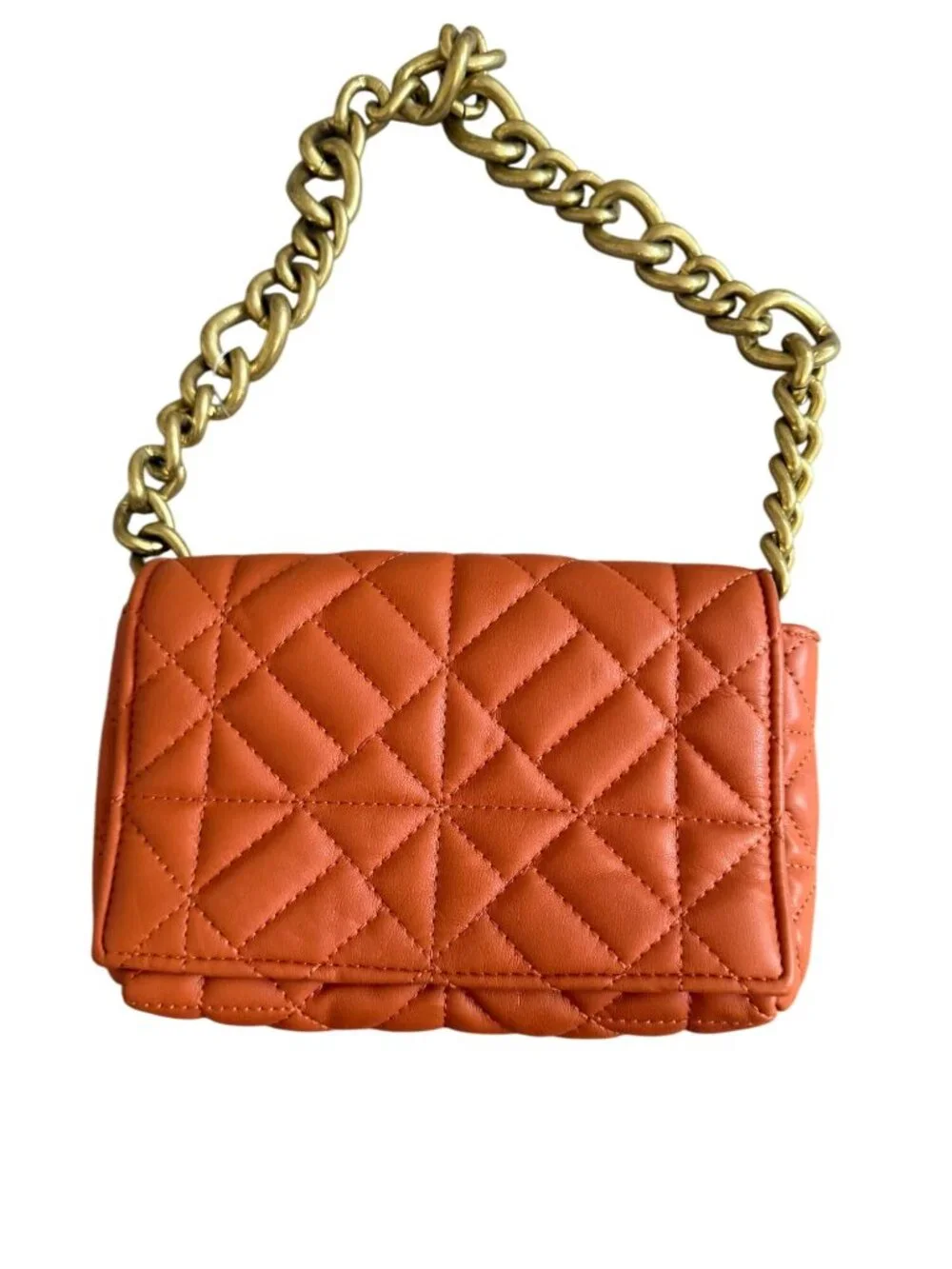 ZARA Orange Gold Chain Quilted Shoulder Bag